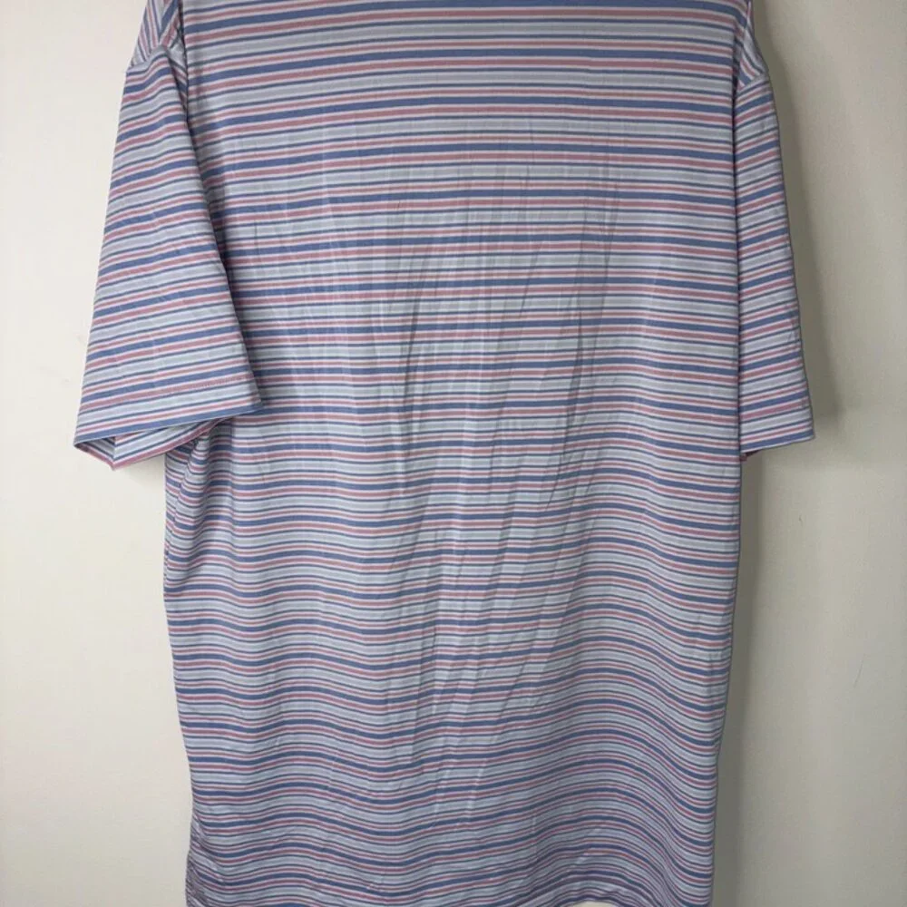 Peter Millar Summer Comfort Blue and Pink Stripe Short Sleeve Polo size Large